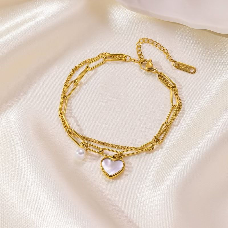 Браслет двухрядный с перламутровым сердцем и жемчугом CJL81722