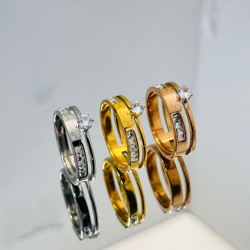 Двойное серебристое кольцо с инкрустацией и крупным камнем 1J11795CJJ Двойное серебристое кольцо с инкрустацией и крупным камнем 1J11795CJJ