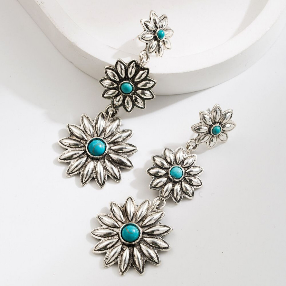 Длинные серьги пусеты из каскада винтажных металлических цветов CJH25213 Длинные серьги пусеты из каскада винтажных металлических цветов CJH25213