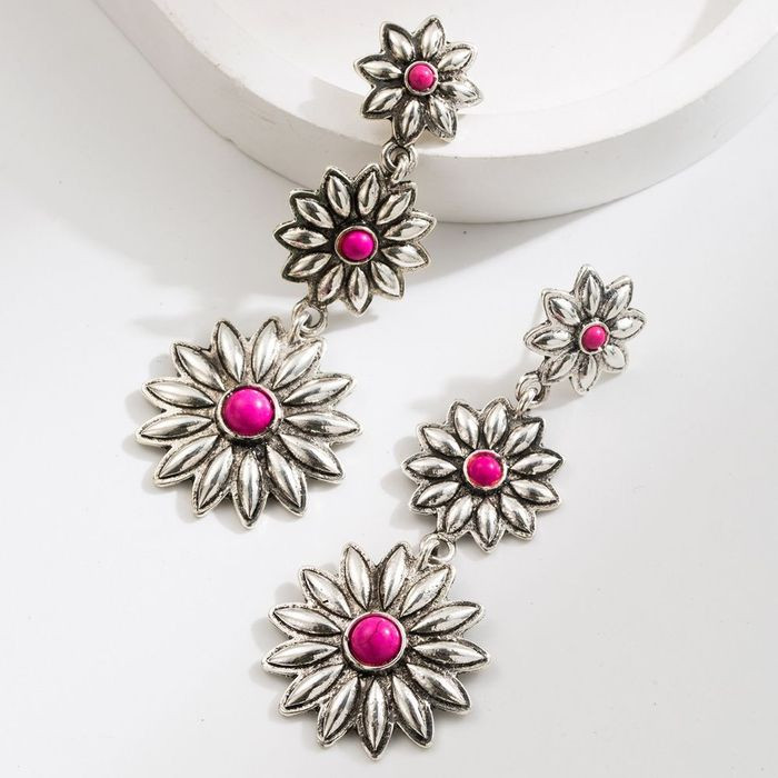 Длинные серьги пусеты из каскада винтажных металлических цветов CJH25213 Длинные серьги пусеты из каскада винтажных металлических цветов CJH25213