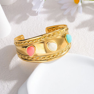 Браслет жесткий этнический с цветными кабошонами CJN47912