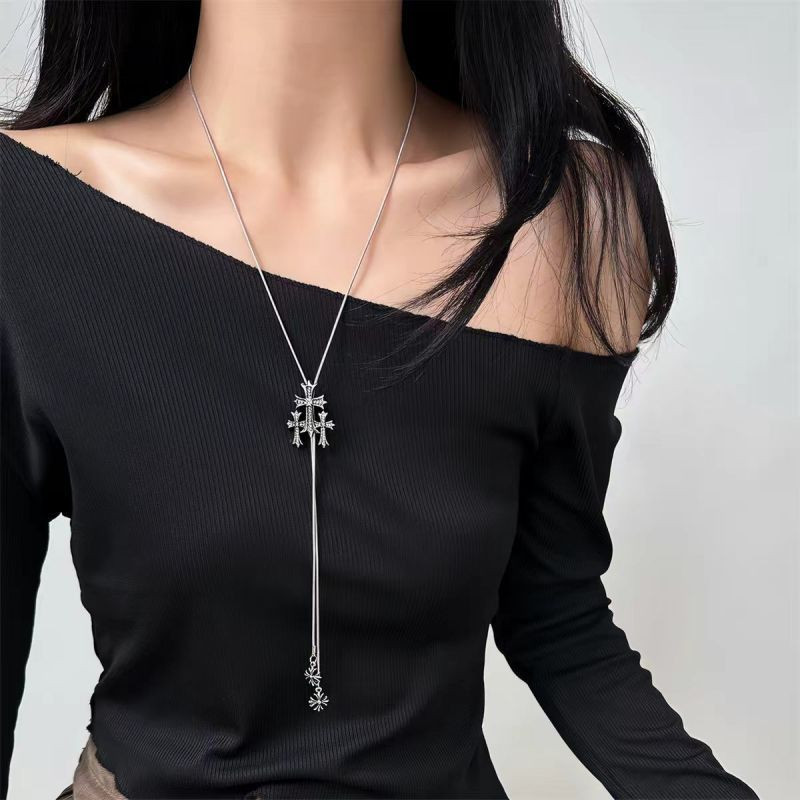 Золотое длинное колье с крестом ASUZ43935