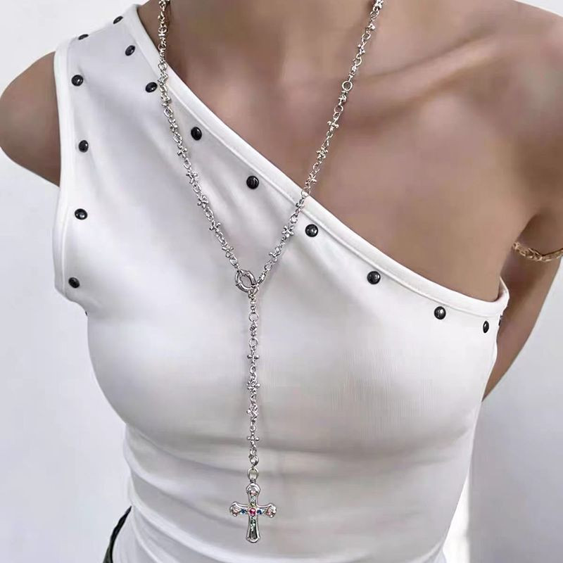 Золотое длинное колье с крестом ASUZ43935