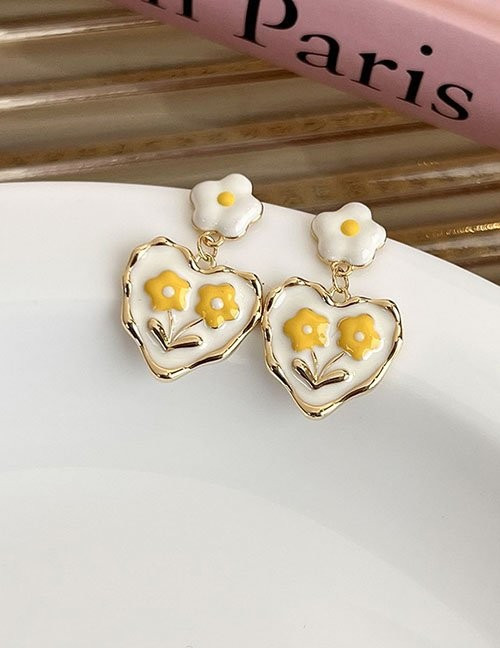 Серьги-пусеты «Сердца с маргаритками» Z55852