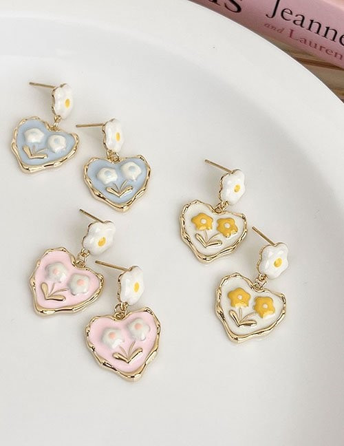 Серьги-пусеты «Сердца с маргаритками» Z55852