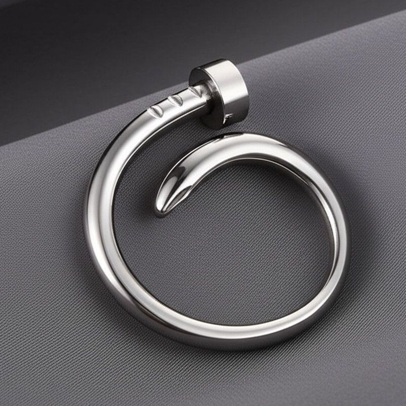 Серебристое кольцо в форме изогнутого гвоздя 1J12059CJJ