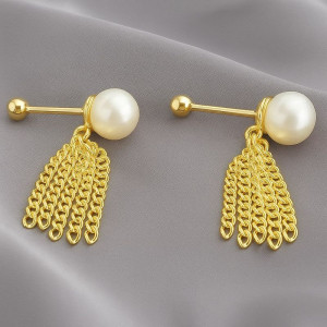 Серьги-пусеты с жемчугом и кистями из цепей 1J12099CJJ