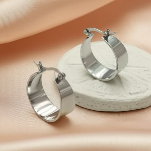 Широкие стальные серьги-кольца конго с зеркальным блеском J10213CJJ