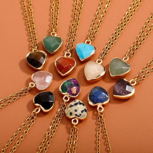 Золотистая Цепочка с кулоном в форме сердца из камня CJL39868