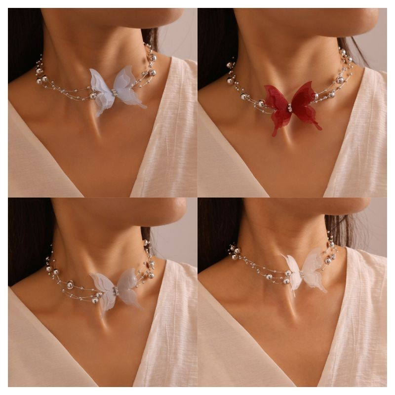 Двухслойный чокер с крупной бабочкой и россыпью кристаллов CJG30811