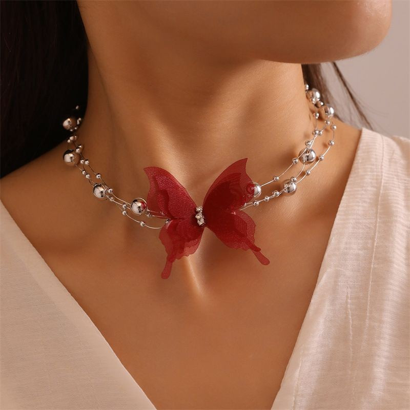 Двухслойный чокер с крупной бабочкой и россыпью кристаллов CJG30811