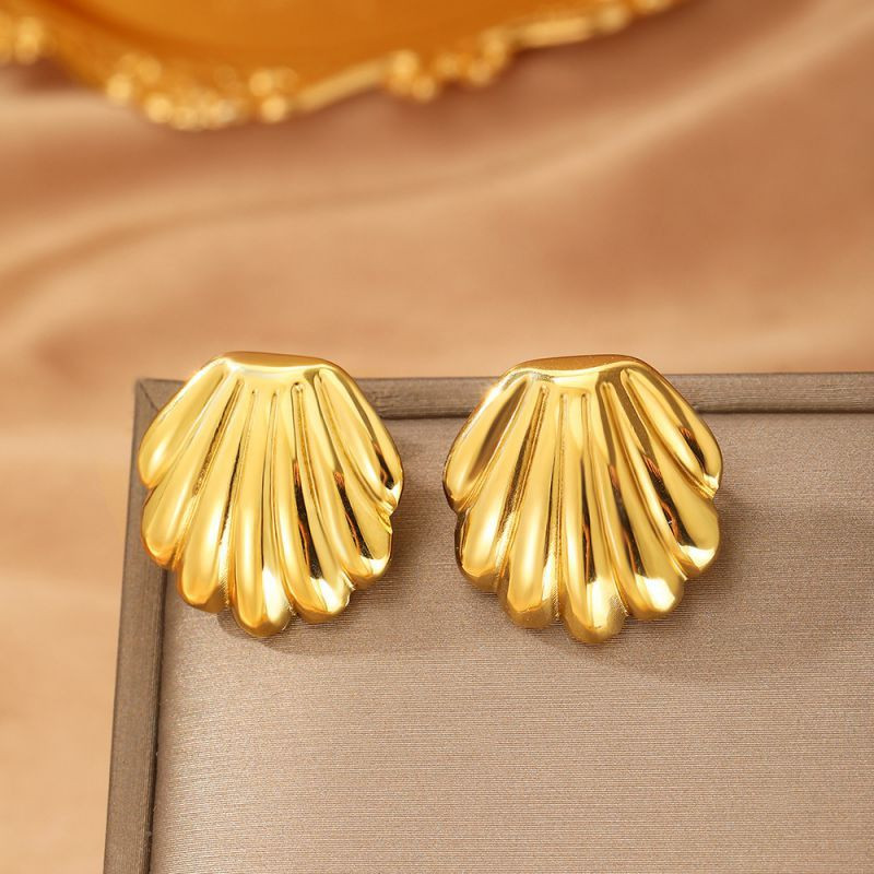 Серьги-пусеты Ракушки рельефные серебристые CJL77539 Серьги-пусеты Ракушки рельефные серебристые CJL77539