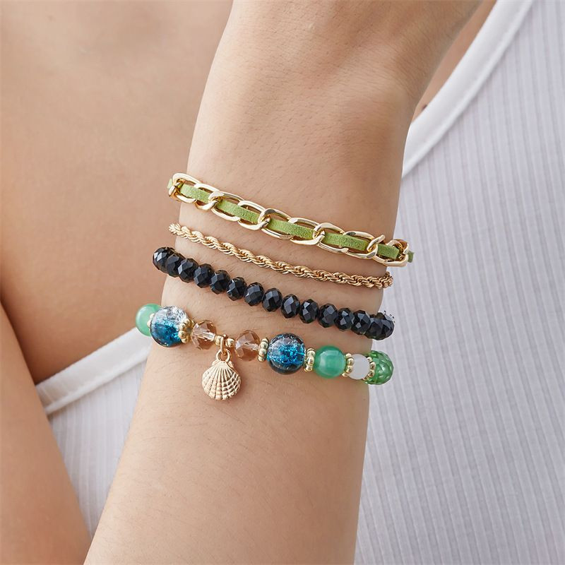 Комплект браслетов с цветными камнями и цепями CJT11298 Комплект браслетов с цветными камнями и цепями CJT11298