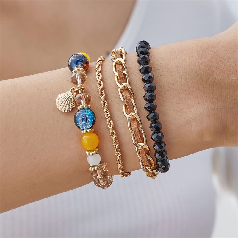 Комплект браслетов с цветными камнями и цепями CJT11298 Комплект браслетов с цветными камнями и цепями CJT11298