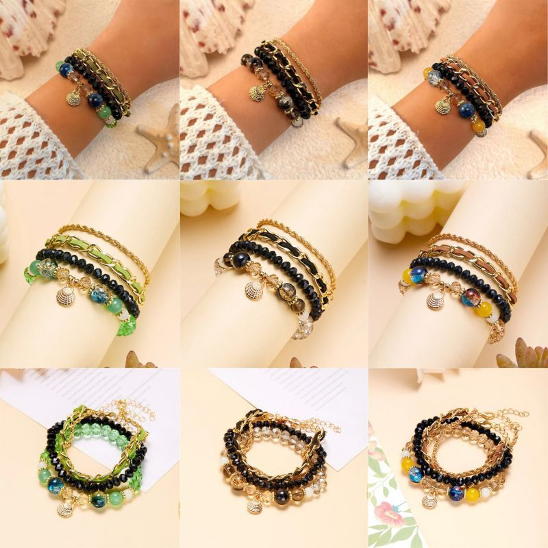 Комплект браслетов с цветными камнями и цепями CJT11298 Комплект браслетов с цветными камнями и цепями CJT11298