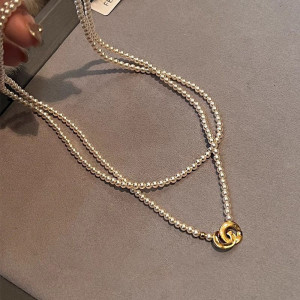 Двойное колье-чокер из мелкого жемчуга с золотистым кольцом CJG36921