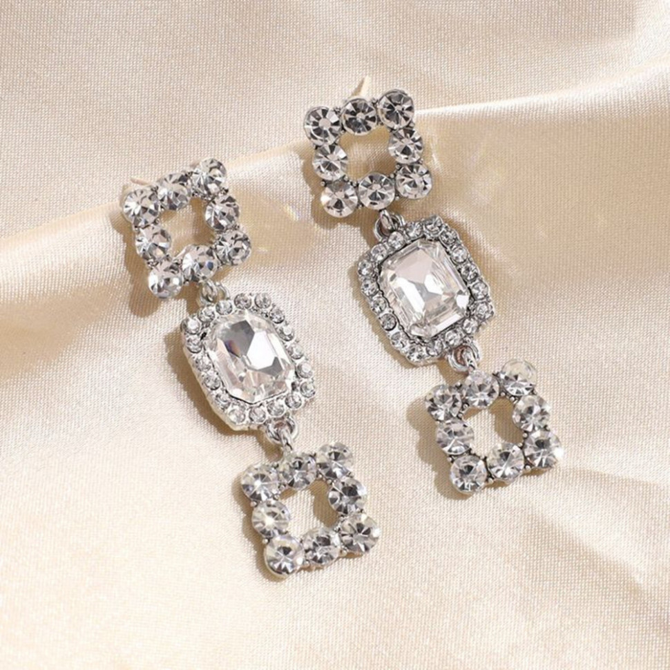 Серьги висячие квадраты ювелирный сплав J11475CJJ