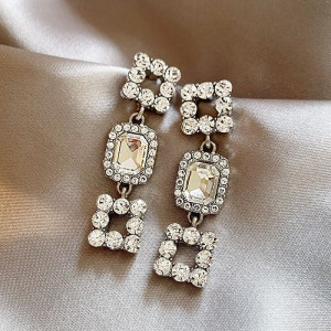 Серьги висячие квадраты ювелирный сплав J11475CJJ Серьги висячие квадраты ювелирный сплав J11475CJJ