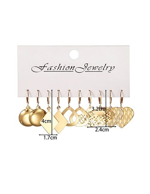 Набор золотистых серег конго с геометрическими подвесками и сердцами Z59762