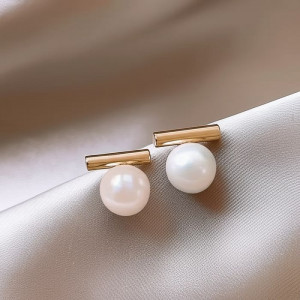 Лаконичные серьги-пусеты жемчуг на планке Z231639MSK