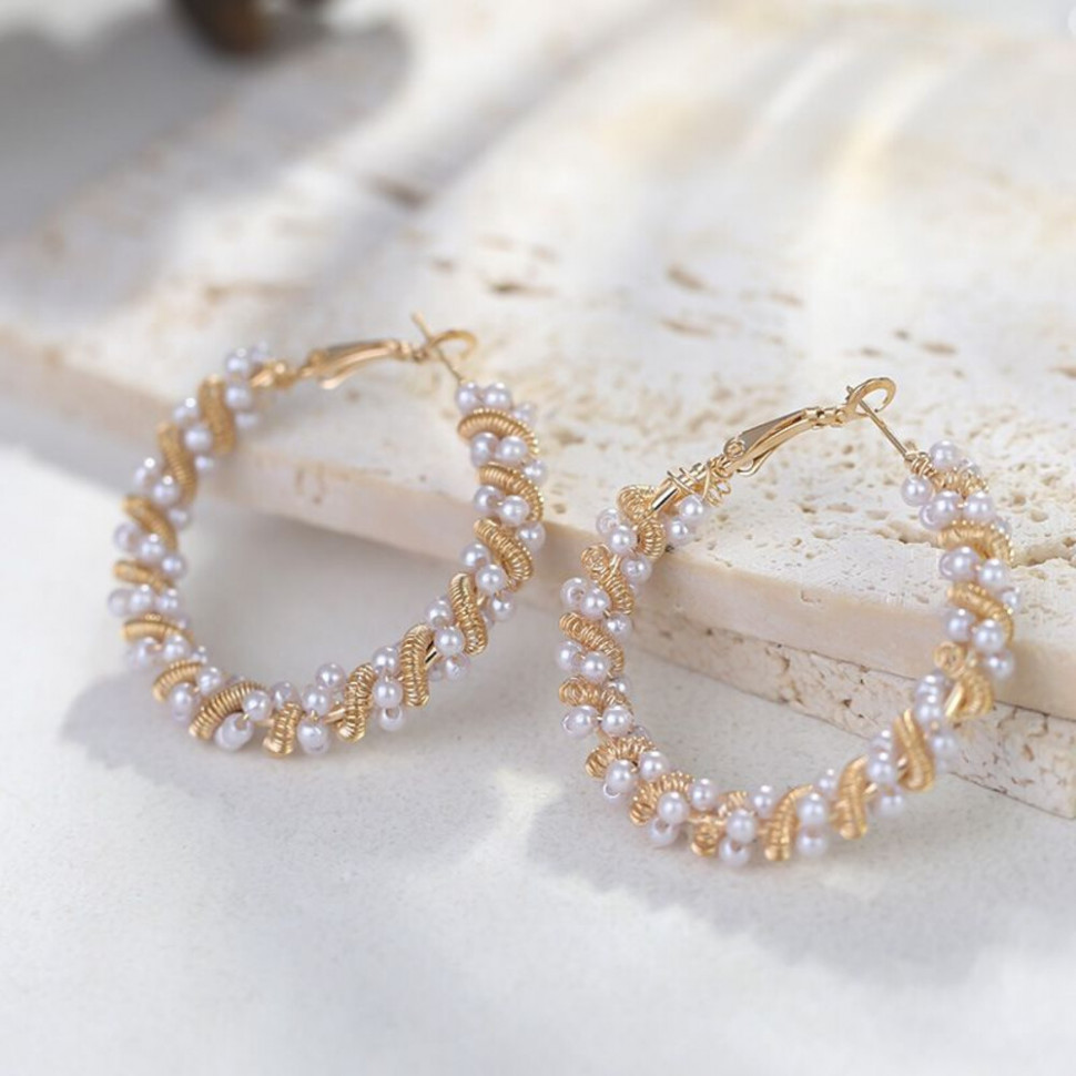 Серьги-кольца с жемчужным плетением CJH55865