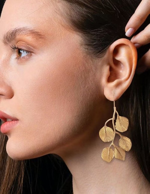 Серьги-подвески из каскада золотистых листьев M19662 Серьги-подвески из каскада золотистых листьев M19662