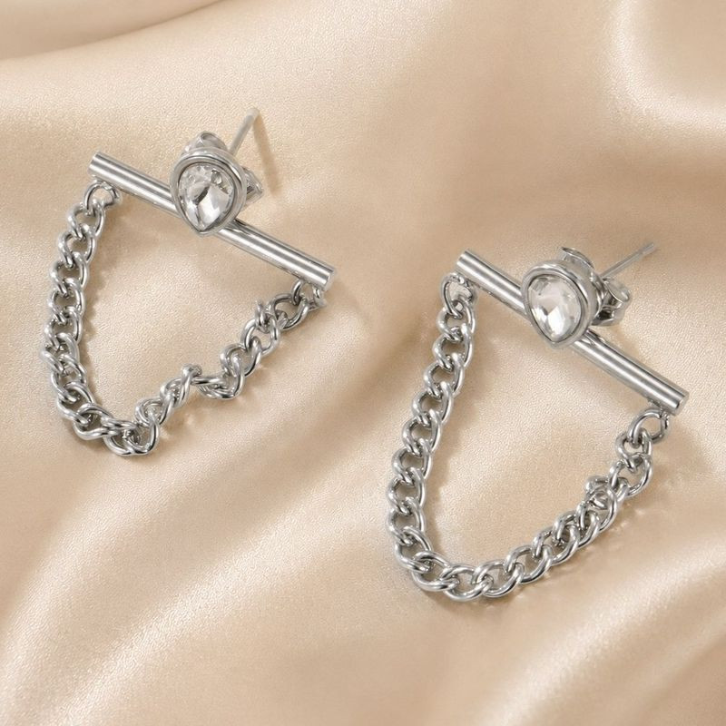 Серьги цепочки из стали со стразой 1J12436CJJ