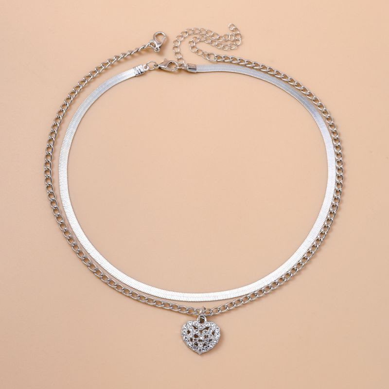 Широкий чокер-цепь с подвеской в форме сердца с фианитами CJL75833