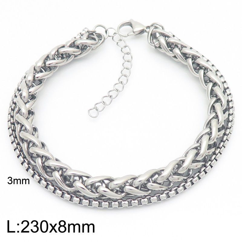 Браслет двухрядный из цепей разного плетения в серебристом цвете CJL82196