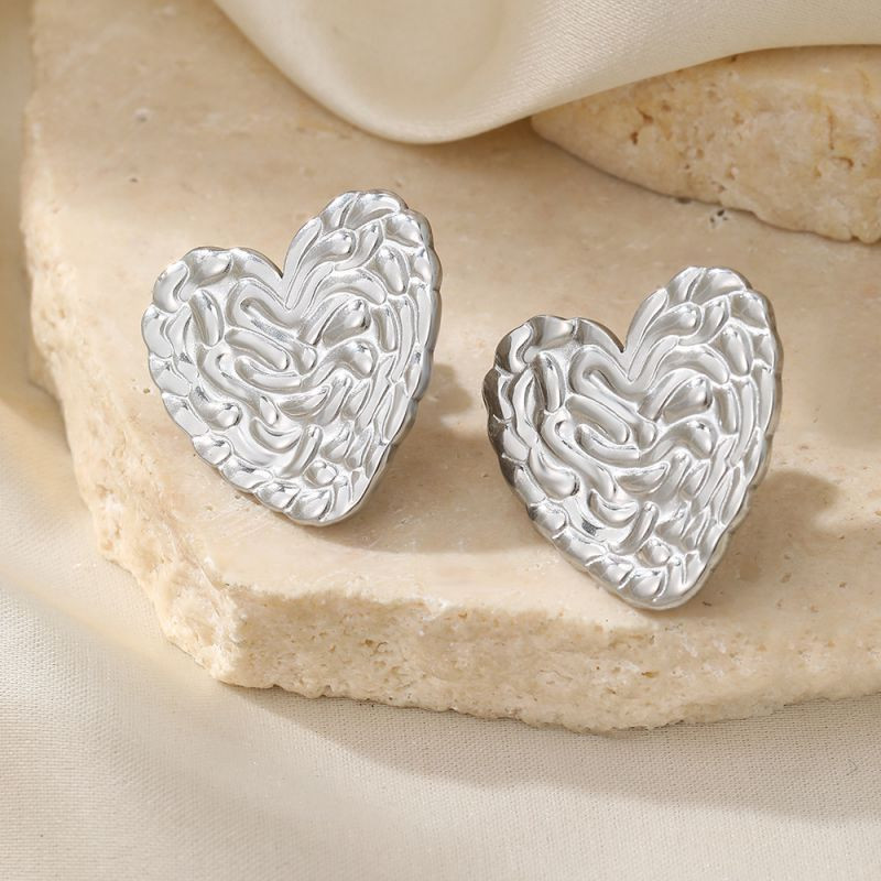 Серьги-пусеты Сердца фактурные кованые CJL77550 Серьги-пусеты Сердца фактурные кованые CJL77550