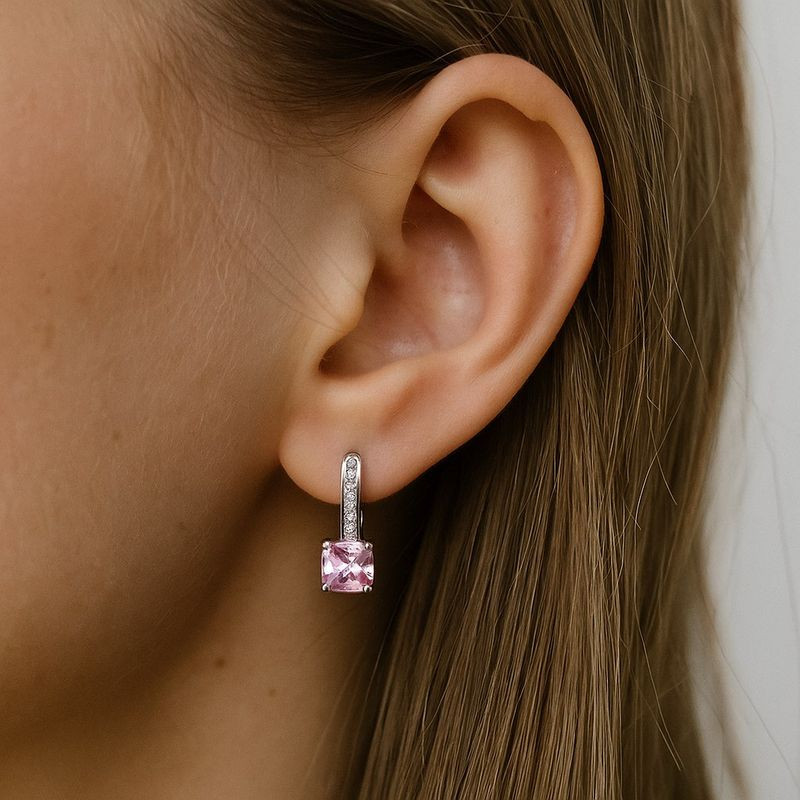 Серьги циркон розовый камень 1J12278CJJ Серьги циркон розовый камень 1J12278CJJ