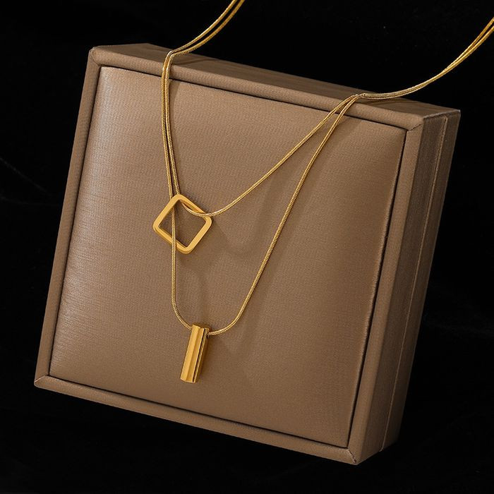 Двойное стальное колье с кольцом и вертикальной планкой S28136