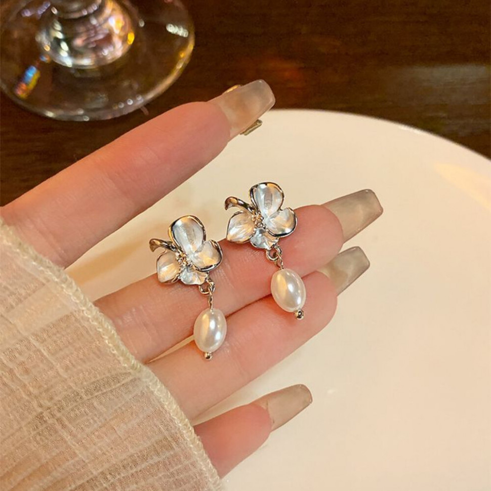 Серьги висячие цветы ювелирный сплав J11476CJJ