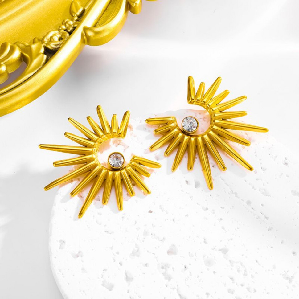 Золотистые серьги-кольца Солнце CJJ08011 Золотистые серьги-кольца Солнце CJJ08011