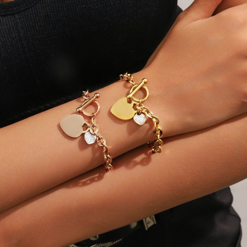 Браслет-цепочка с подвеской-сердцем и замком тогл CJJ30464