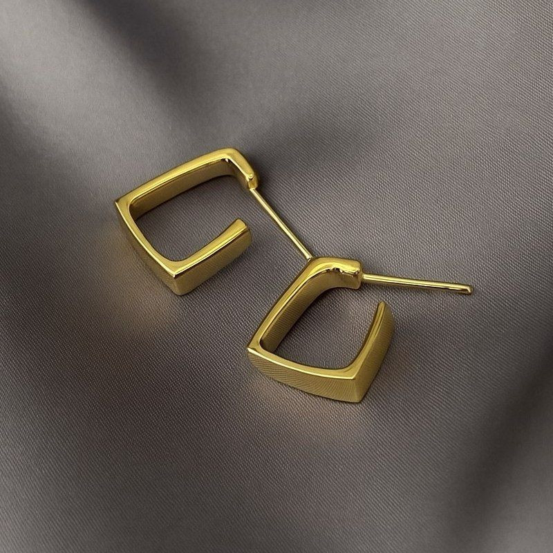 Серьги гвоздики медь напыление золотом квадраты 1J12108CJJ