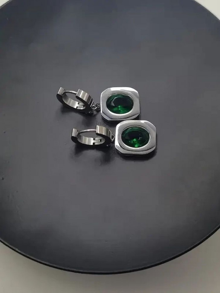 Серьги стальные прямоугольный кулон с вставкой J10229CJJ Серьги стальные прямоугольный кулон с вставкой J10229CJJ