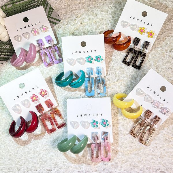 Комплект серег с анималистичным принтом леопардовыми подвесками и сердцами CJJ33444