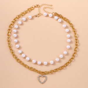 Многослойное колье из жемчужных бусин и массивной цепи CJL77859