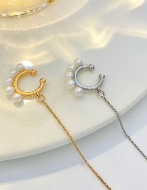 Кафф с жемчужной дорожкой и цепью T70178 Кафф с жемчужной дорожкой и цепью T70178