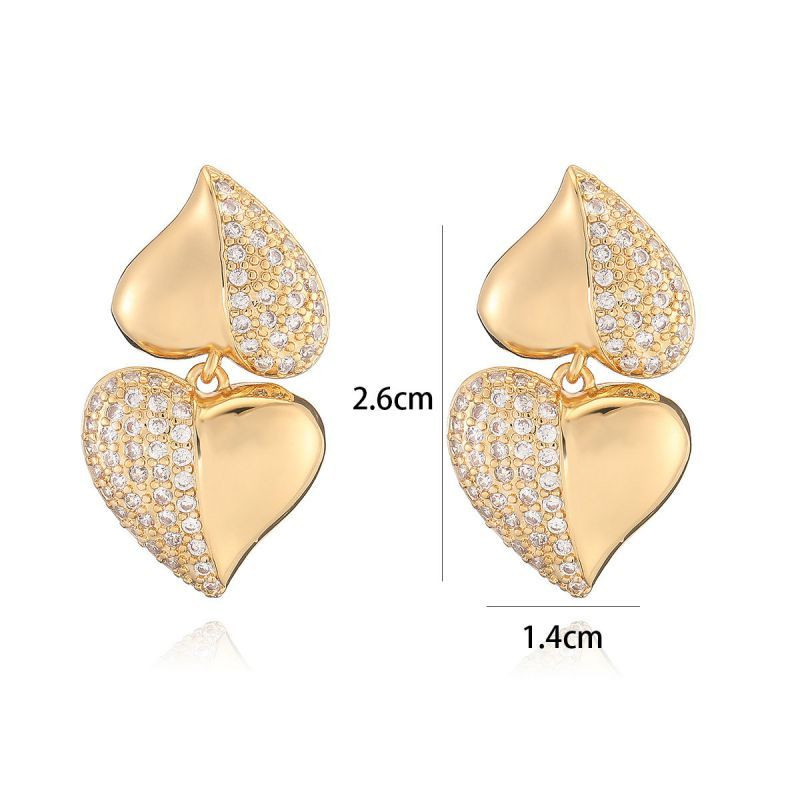 Двойные серьги-сердца с кристаллами CJL20504 Двойные серьги-сердца с кристаллами CJL20504