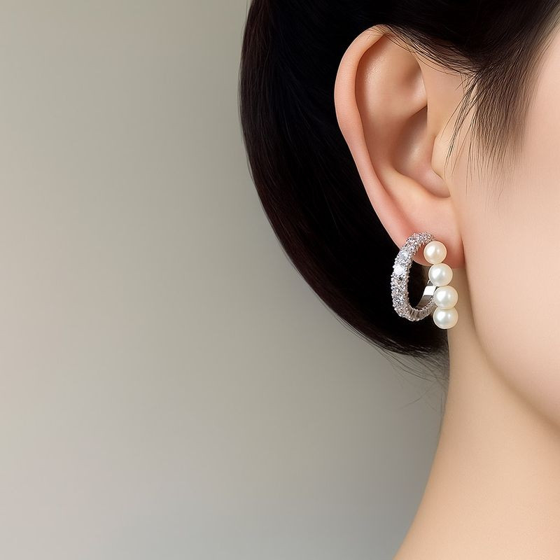 Серьги гвоздики ювелирный сплав жемчуг фианиты 1J12128CJJ