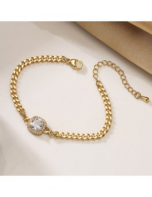 Золотистый браслет с крупным прозрачным камнем L76125 Золотистый браслет с крупным прозрачным камнем L76125