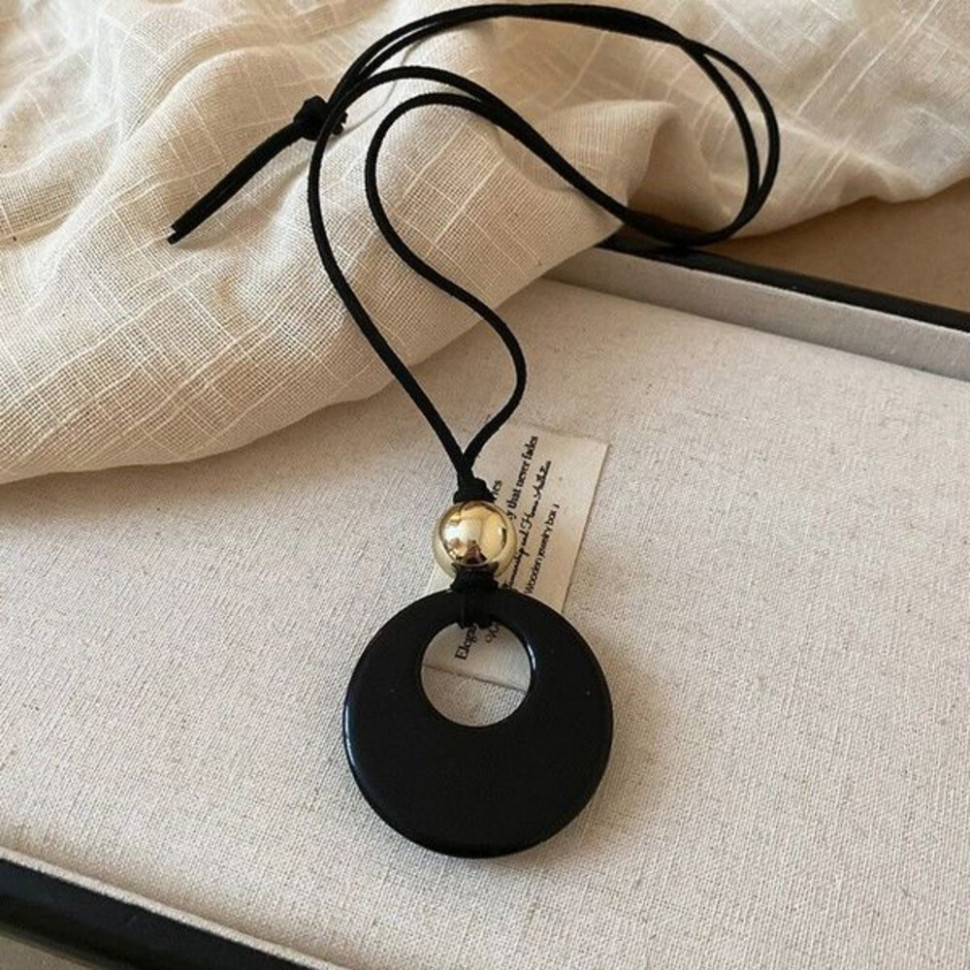 Длинный лариат с черным диском и тигровым глазом CJJ10429