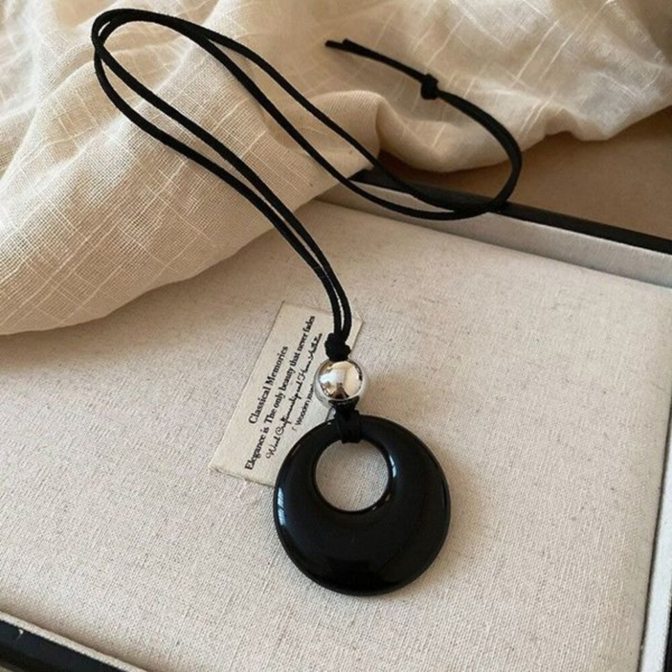 Длинный лариат с черным диском и тигровым глазом CJJ10429