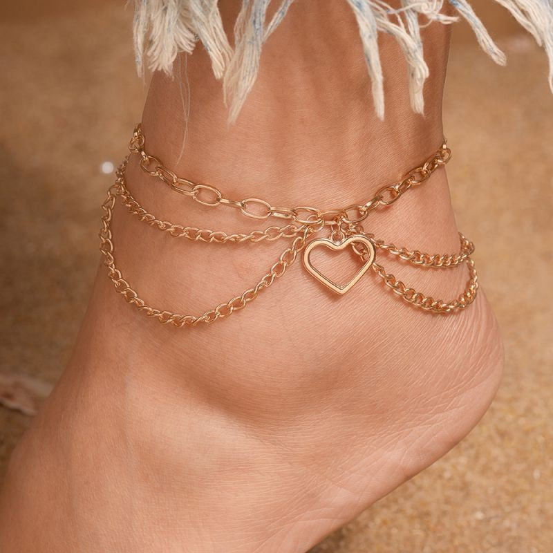 Браслет на ногу многослойный с сердцем CJG56633