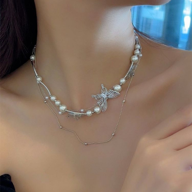 Многослойное колье с кристальными звездами и жемчугом J11229CJJ