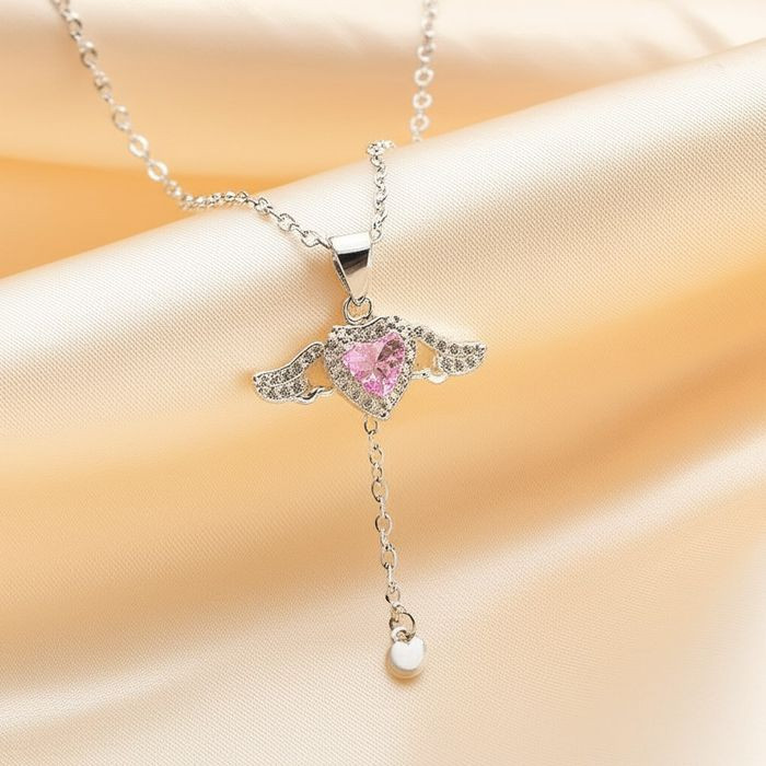 Воздушное колье-галстук с розовым сердцем и кристаллом J10980CJJ Воздушное колье-галстук с розовым сердцем и кристаллом J10980CJJ