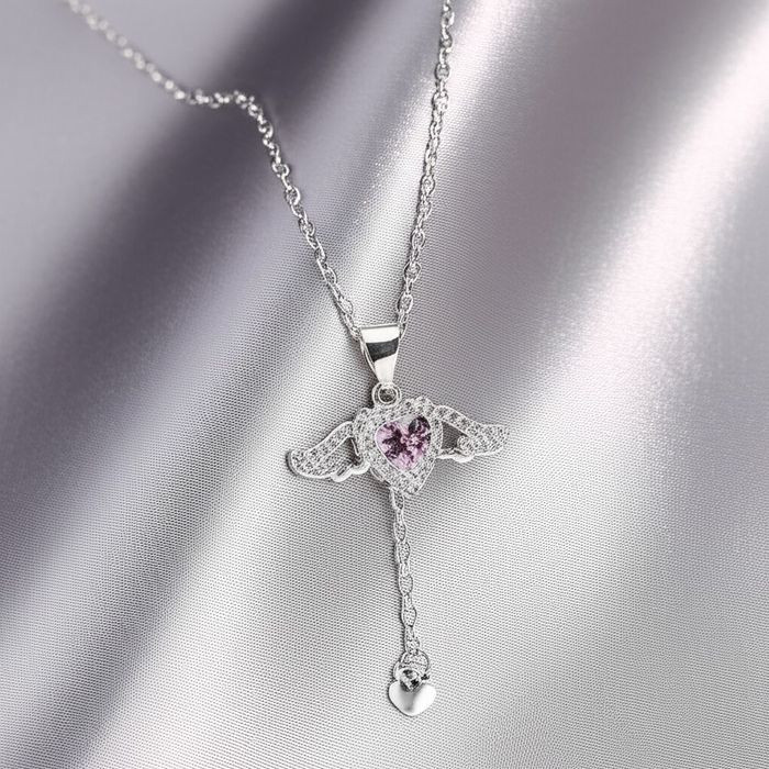 Воздушное колье-галстук с розовым сердцем и кристаллом J10980CJJ Воздушное колье-галстук с розовым сердцем и кристаллом J10980CJJ