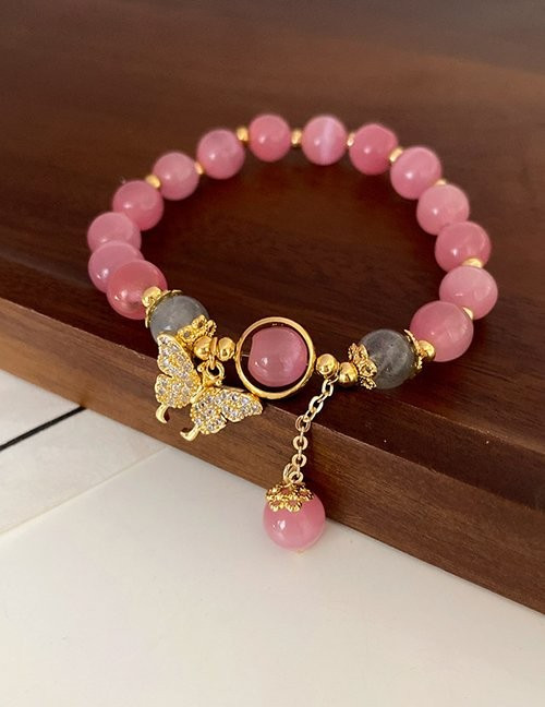 Браслет из розового кварца с золотистой бабочкой Z68757